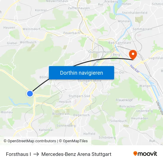 Forsthaus I to Mercedes-Benz Arena Stuttgart map
