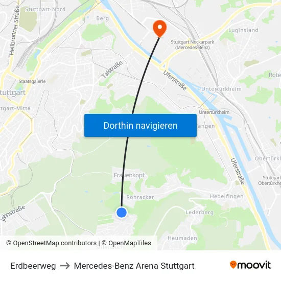 Erdbeerweg to Mercedes-Benz Arena Stuttgart map
