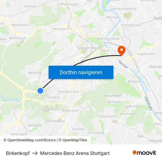 Birkenkopf to Mercedes-Benz Arena Stuttgart map