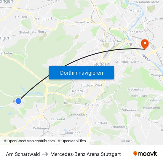 Am Schattwald to Mercedes-Benz Arena Stuttgart map