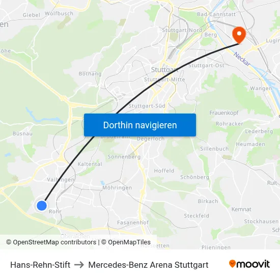 Hans-Rehn-Stift to Mercedes-Benz Arena Stuttgart map