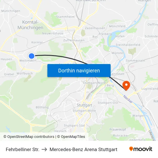 Fehrbelliner Str. to Mercedes-Benz Arena Stuttgart map