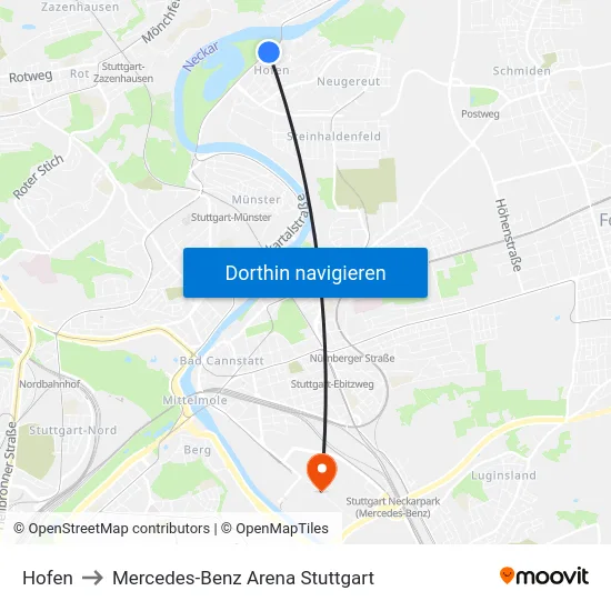 Hofen to Mercedes-Benz Arena Stuttgart map