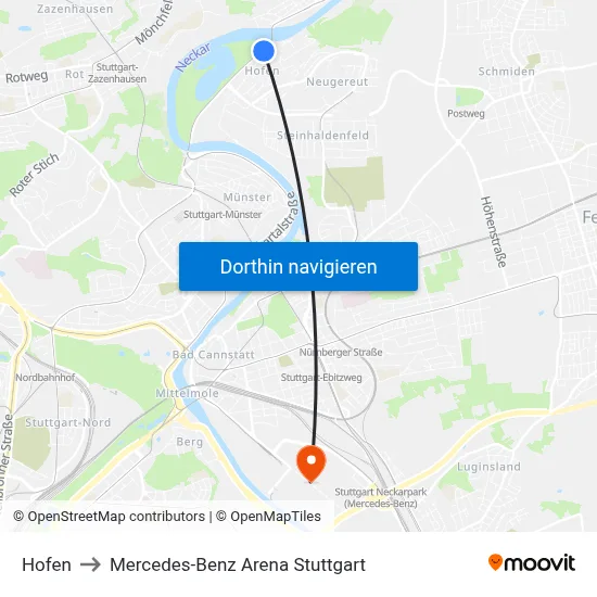Hofen to Mercedes-Benz Arena Stuttgart map