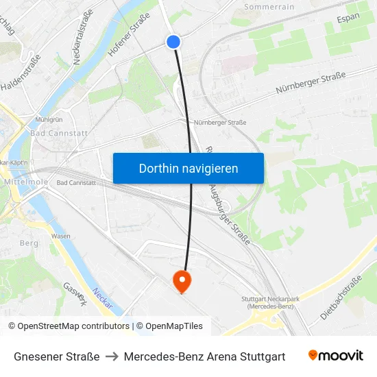 Gnesener Straße to Mercedes-Benz Arena Stuttgart map