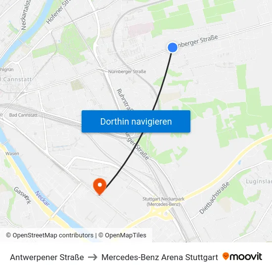 Antwerpener Straße to Mercedes-Benz Arena Stuttgart map