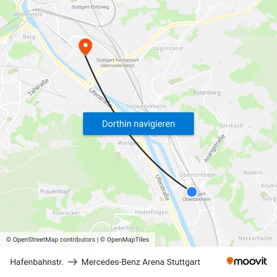 Hafenbahnstr. to Mercedes-Benz Arena Stuttgart map