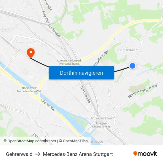 Gehrenwald to Mercedes-Benz Arena Stuttgart map
