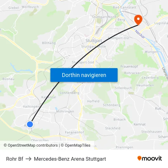 Rohr Bf to Mercedes-Benz Arena Stuttgart map