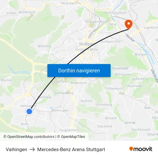 Vaihingen to Mercedes-Benz Arena Stuttgart map