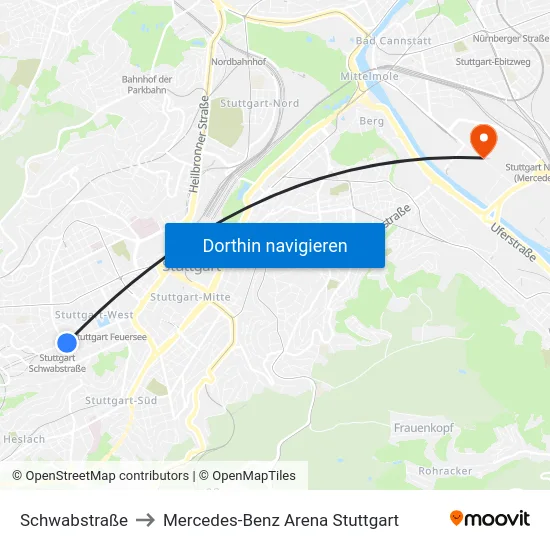 Schwabstraße to Mercedes-Benz Arena Stuttgart map