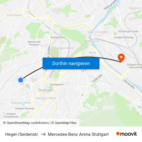 Hegel-/Seidenstr. to Mercedes-Benz Arena Stuttgart map