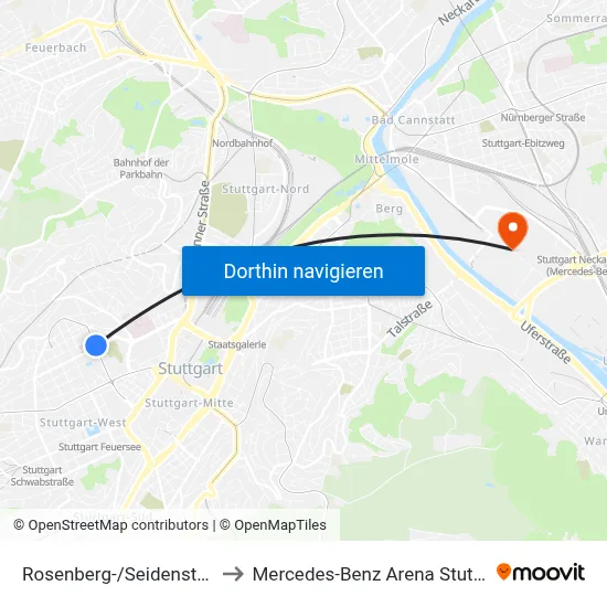 Rosenberg-/Seidenstraße to Mercedes-Benz Arena Stuttgart map