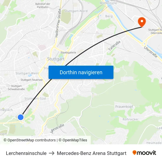 Lerchenrainschule to Mercedes-Benz Arena Stuttgart map