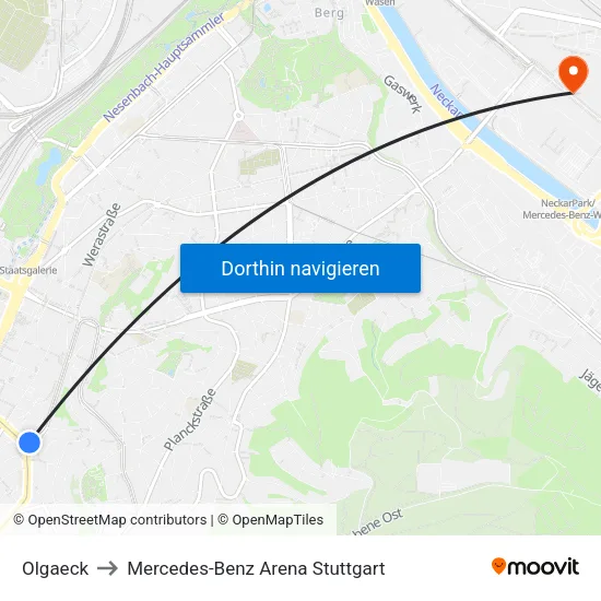 Olgaeck to Mercedes-Benz Arena Stuttgart map