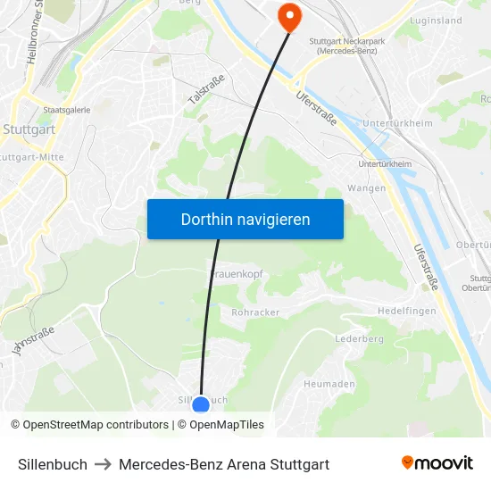 Sillenbuch to Mercedes-Benz Arena Stuttgart map