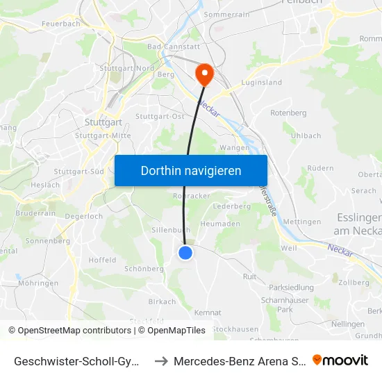 Geschwister-Scholl-Gymnasium to Mercedes-Benz Arena Stuttgart map
