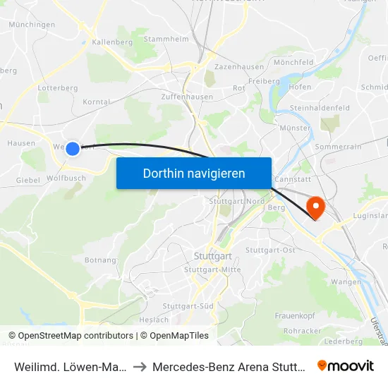 Weilimd. Löwen-Markt to Mercedes-Benz Arena Stuttgart map