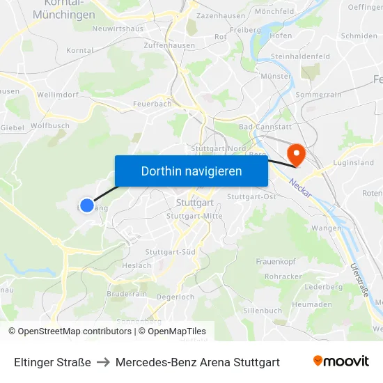 Eltinger Straße to Mercedes-Benz Arena Stuttgart map