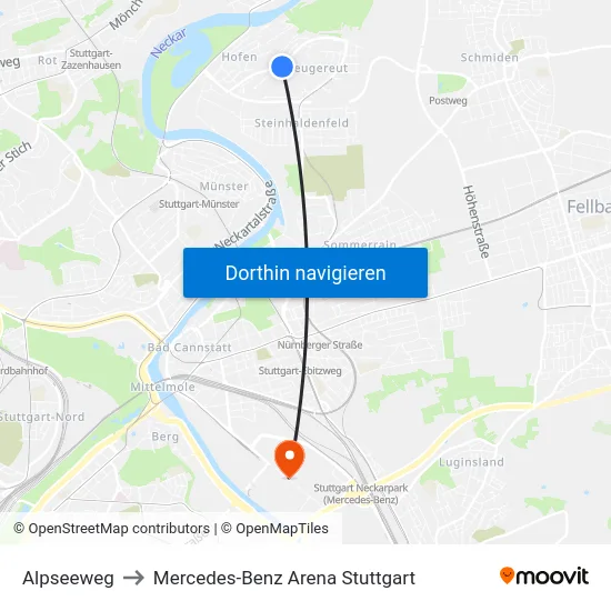 Alpseeweg to Mercedes-Benz Arena Stuttgart map
