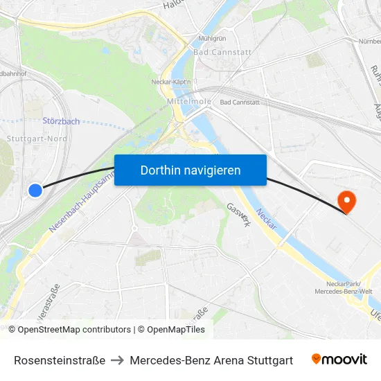 Rosensteinstraße to Mercedes-Benz Arena Stuttgart map
