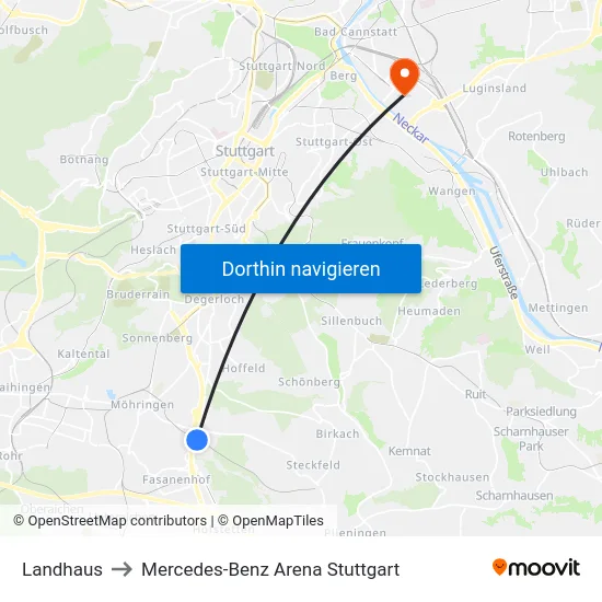 Landhaus to Mercedes-Benz Arena Stuttgart map