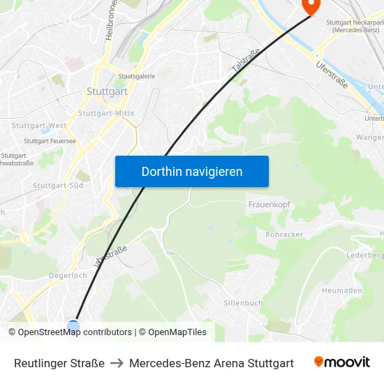 Reutlinger Straße to Mercedes-Benz Arena Stuttgart map