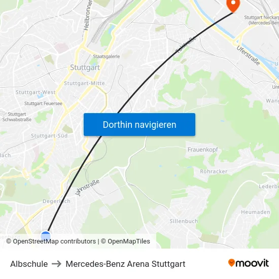 Albschule to Mercedes-Benz Arena Stuttgart map