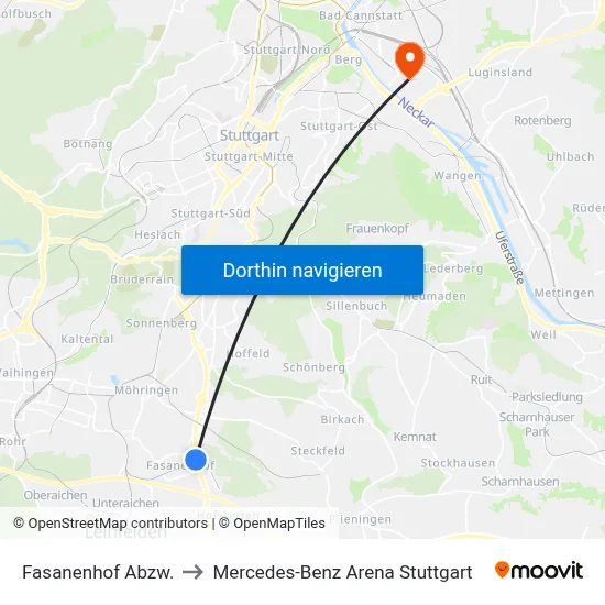 Fasanenhof Abzw. to Mercedes-Benz Arena Stuttgart map