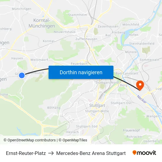 Ernst-Reuter-Platz to Mercedes-Benz Arena Stuttgart map