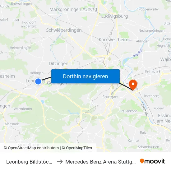 Leonberg Bildstöckle to Mercedes-Benz Arena Stuttgart map