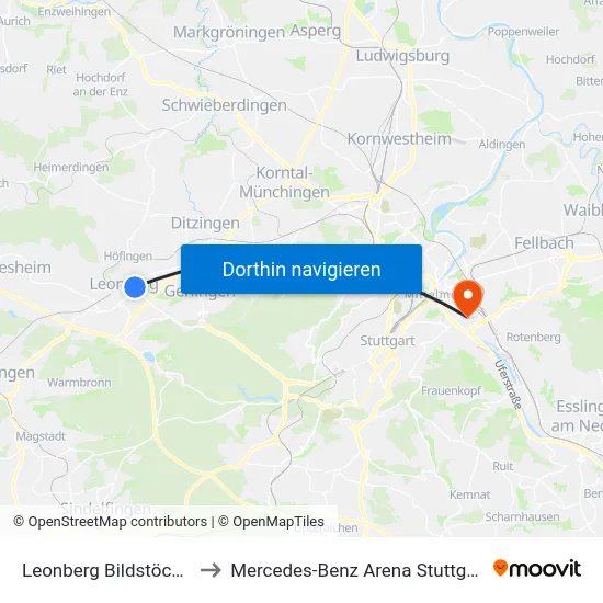 Leonberg Bildstöckle to Mercedes-Benz Arena Stuttgart map