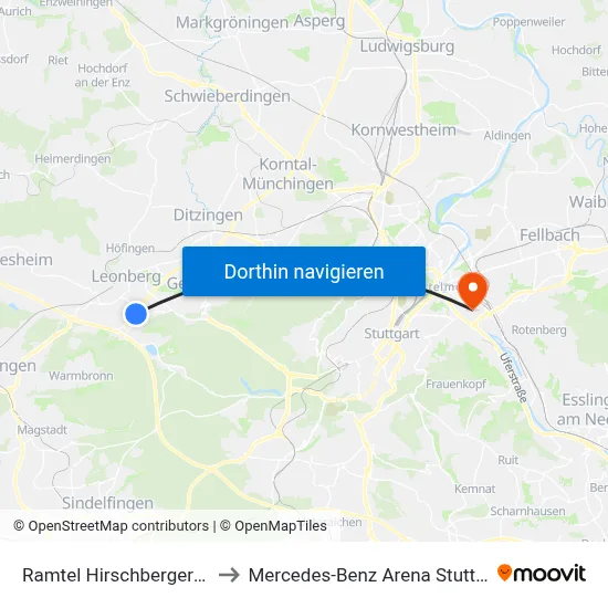 Ramtel Hirschberger Str. to Mercedes-Benz Arena Stuttgart map