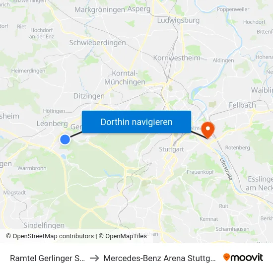 Ramtel Gerlinger Str. to Mercedes-Benz Arena Stuttgart map