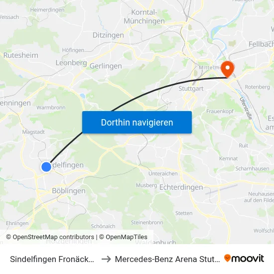 Sindelfingen Fronäckerstr. to Mercedes-Benz Arena Stuttgart map