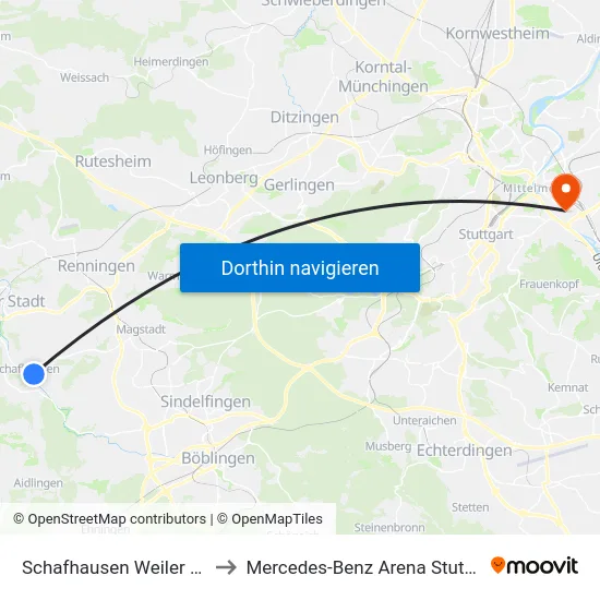 Schafhausen Weiler (Bb) to Mercedes-Benz Arena Stuttgart map