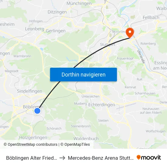 Böblingen Alter Friedhof to Mercedes-Benz Arena Stuttgart map