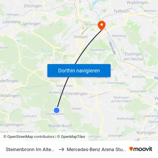 Steinenbronn Im Alten See to Mercedes-Benz Arena Stuttgart map