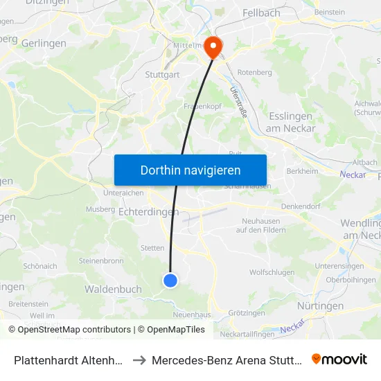 Plattenhardt Altenheim to Mercedes-Benz Arena Stuttgart map