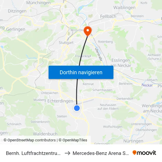 Bernh. Luftfrachtzentrum West to Mercedes-Benz Arena Stuttgart map