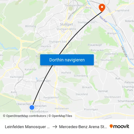 Leinfelden Manosquer Straße to Mercedes-Benz Arena Stuttgart map