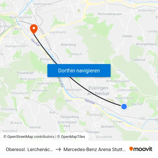Oberessl. Lerchenäcker to Mercedes-Benz Arena Stuttgart map