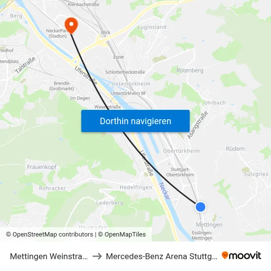 Mettingen Weinstraße to Mercedes-Benz Arena Stuttgart map