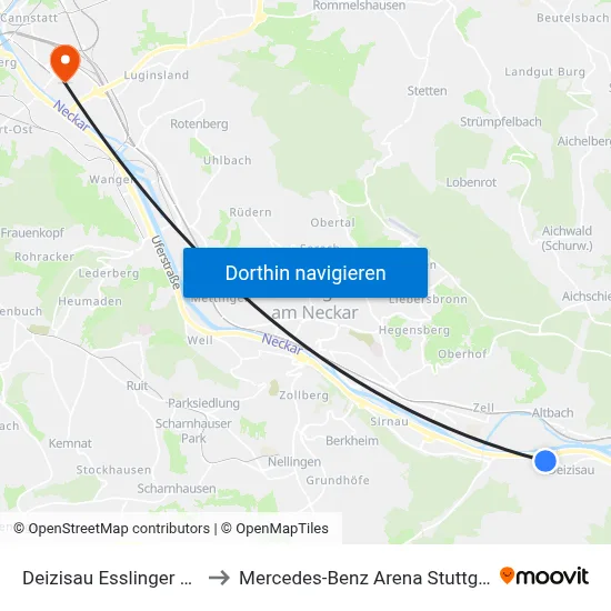 Deizisau Esslinger Str. to Mercedes-Benz Arena Stuttgart map