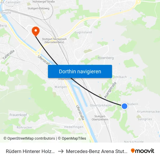 Rüdern Hinterer Holzweg to Mercedes-Benz Arena Stuttgart map