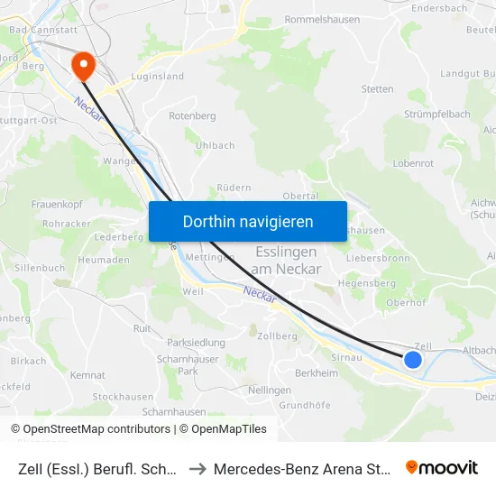 Zell (Essl.) Berufl. Schulzen. to Mercedes-Benz Arena Stuttgart map
