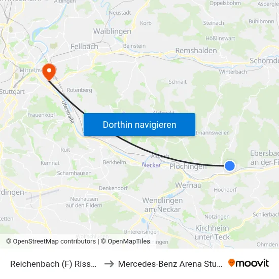 Reichenbach (F) Risshalde to Mercedes-Benz Arena Stuttgart map