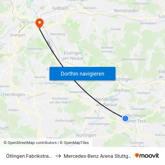 Ötlingen Fabrikstraße to Mercedes-Benz Arena Stuttgart map