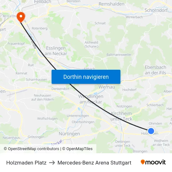 Holzmaden Platz to Mercedes-Benz Arena Stuttgart map
