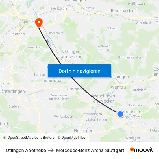 Ötlingen Apotheke to Mercedes-Benz Arena Stuttgart map